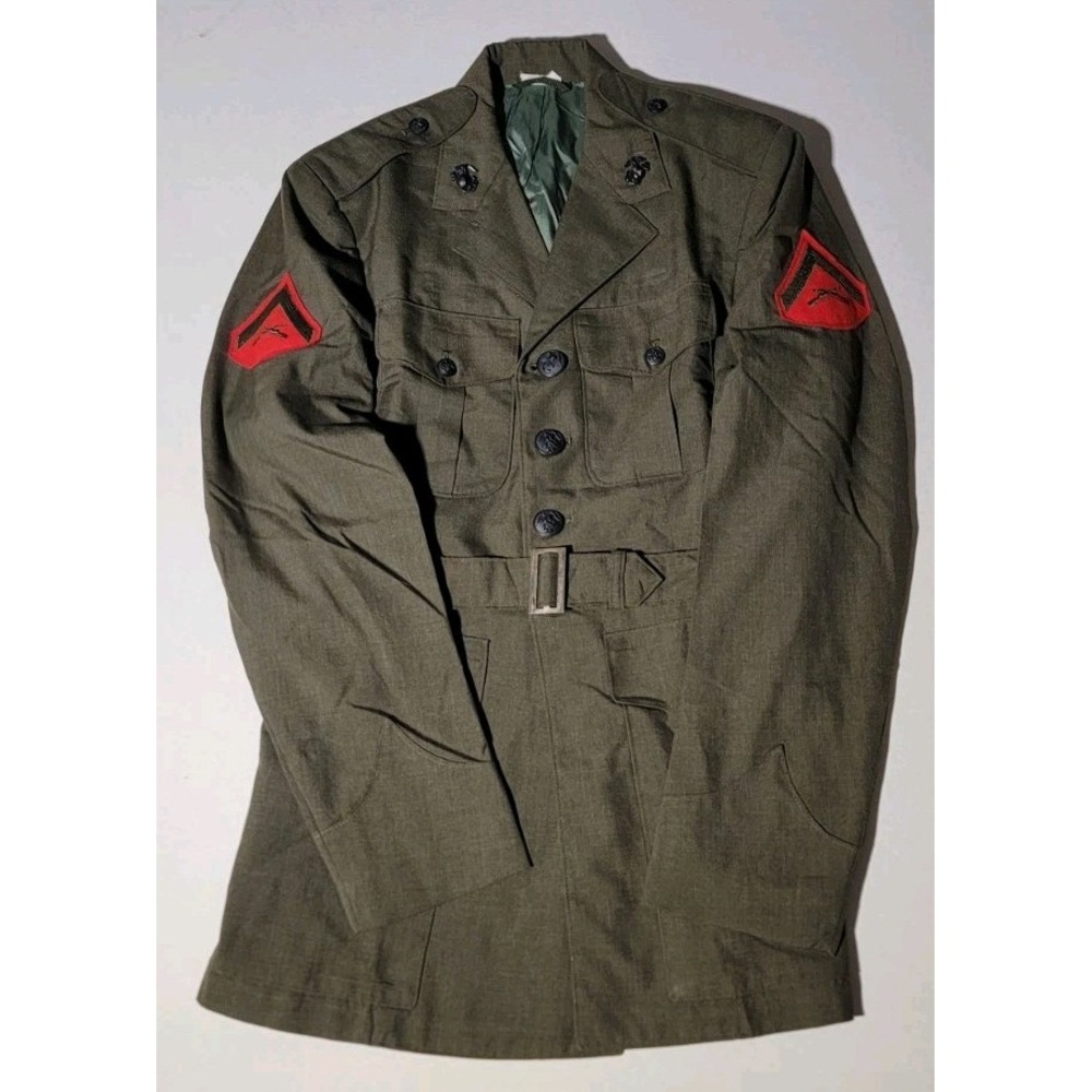 Vintage 70s USMC Alphas Green Military Dress Uniform Jacket Lance Corporal‎ 38L